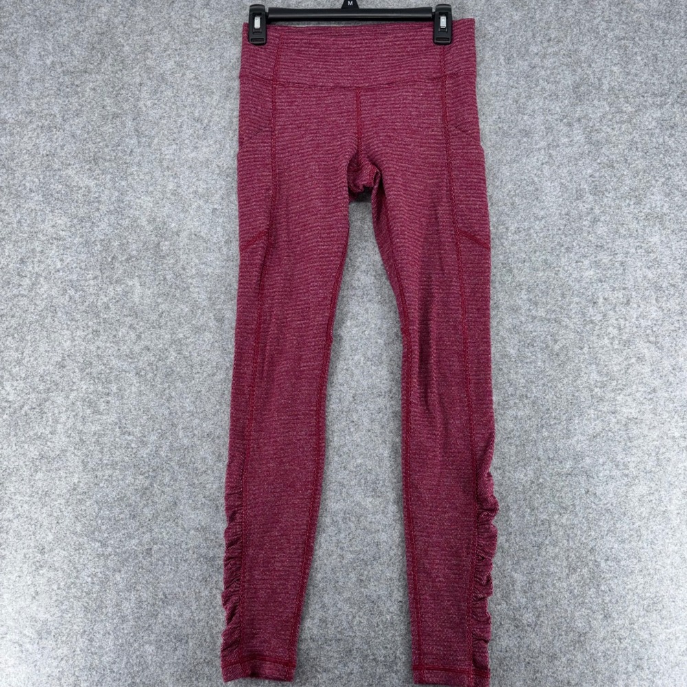 Lululemon Burgundy Space Dye Ruched Side Pocket Leggings Womens Size 6 High Rise